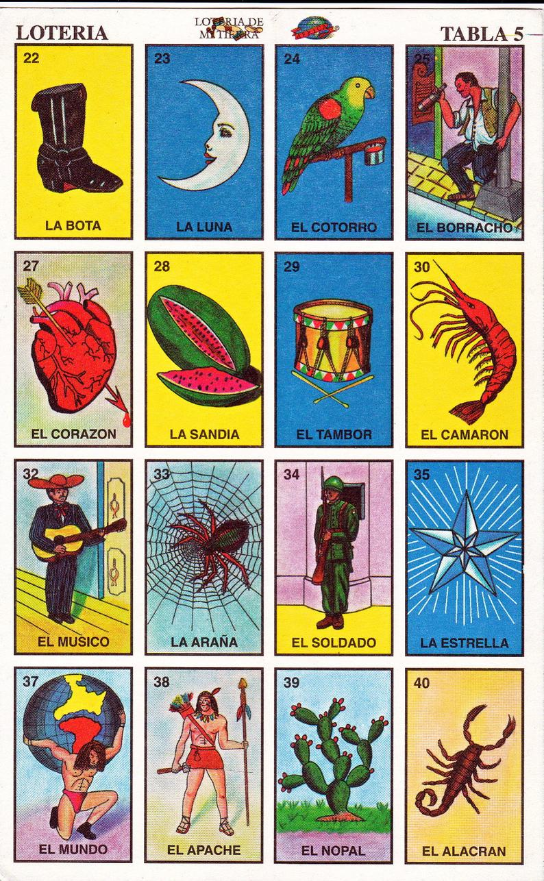 Mexican Loteria Cards The Complete Set Of 10 Tablas 