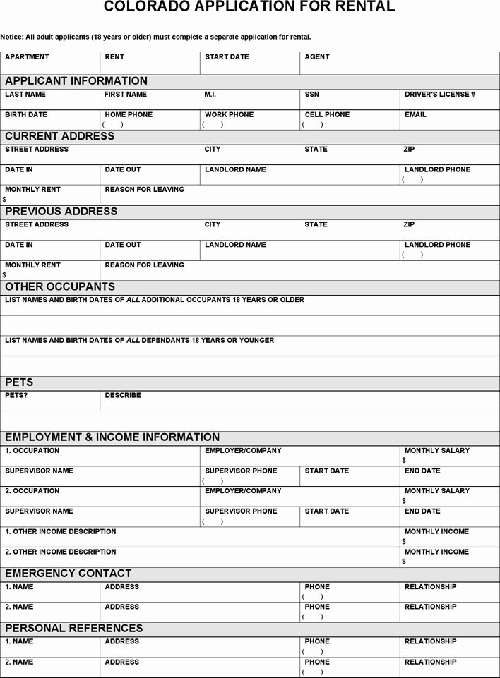 Rental Application Form Template Luxury Free Colorado