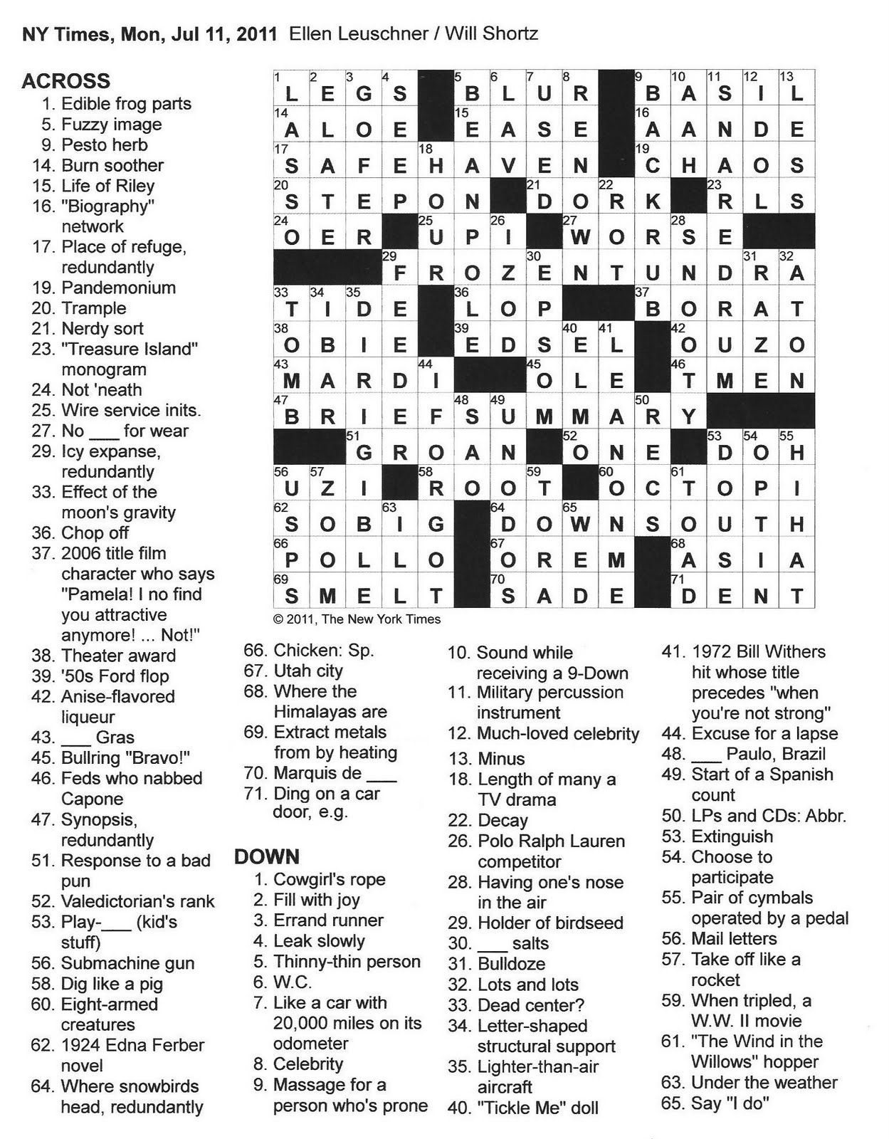 The New York Times Crossword In Gothic 07 11 11 The 
