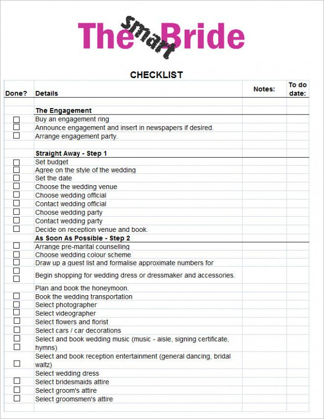 Wedding Checklist Template Free Printable Wedding 