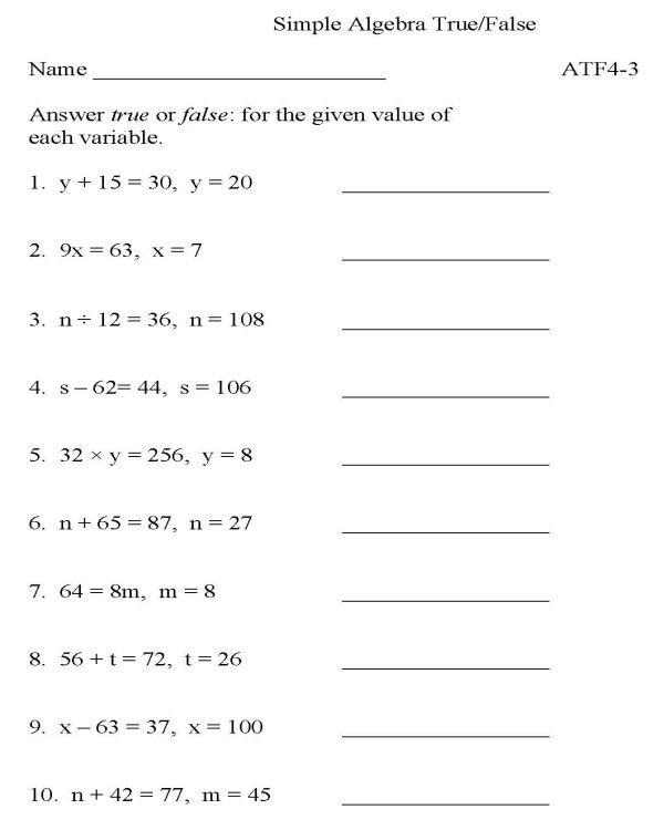 10th Grade Algebra Practice Worksheets Algebra 