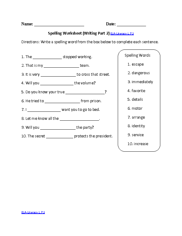 12 Best Images Of 7th Grade Spelling Words Printable 