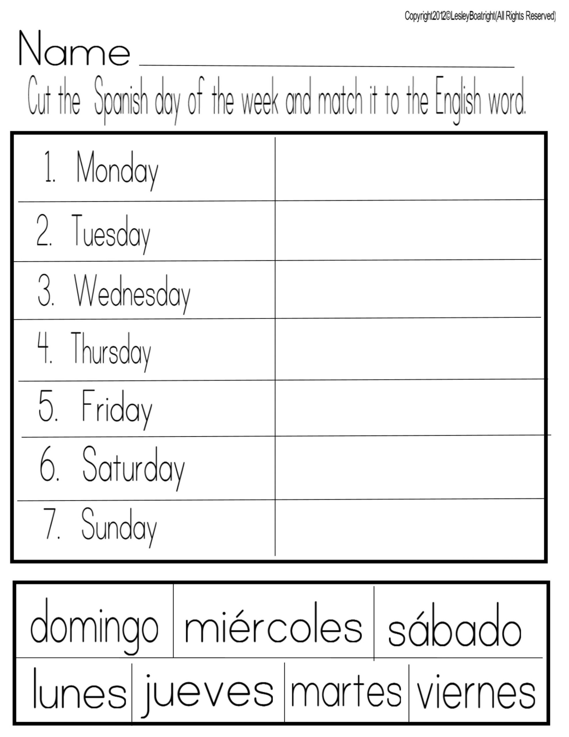 12 Best Images Of Days Of The Week Spanish Worksheet 