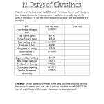 12 Days Of Christmas Math Worksheet Answer Key Times  From 12 Days Of Christmas Cost Worksheet