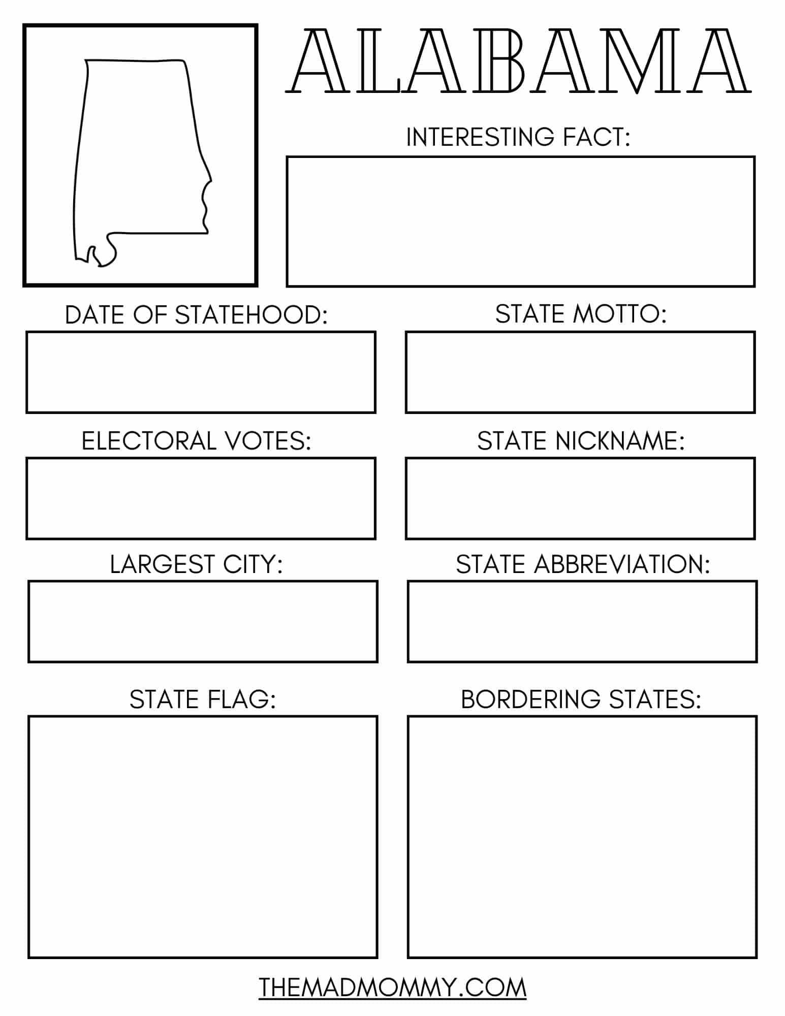 15 Facts About Alabama Free Printable State Workbook