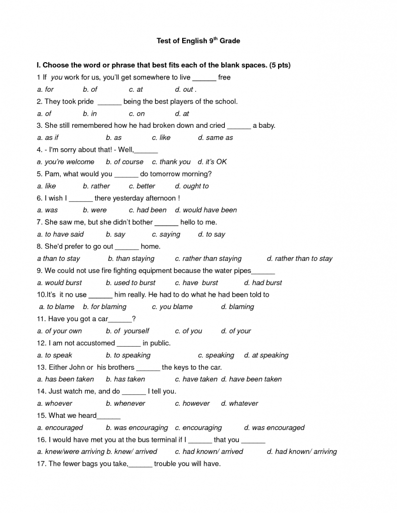 17 Best Images Of 9th Grade Vocabulary Worksheets 9th