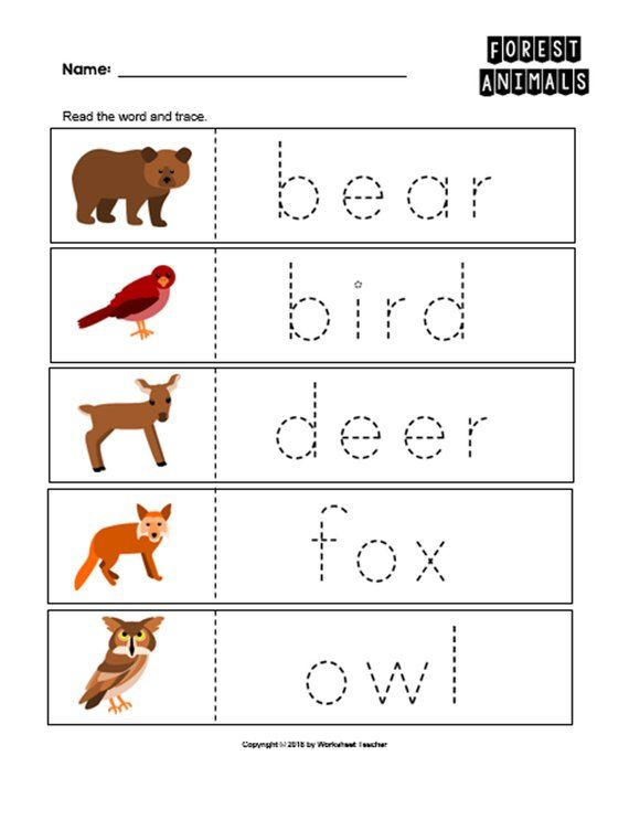 2 Forest Animals Trace The Words Worksheets Preschool 