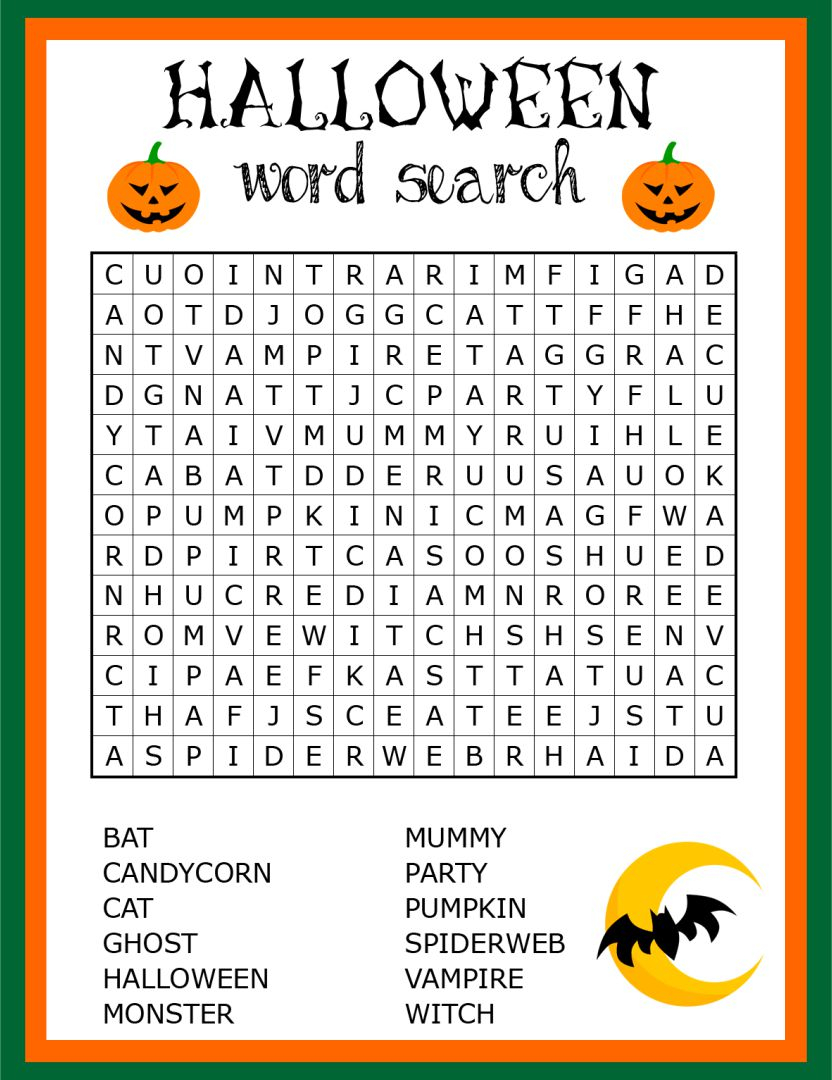4 Best Printable Halloween Word Search Worksheets 