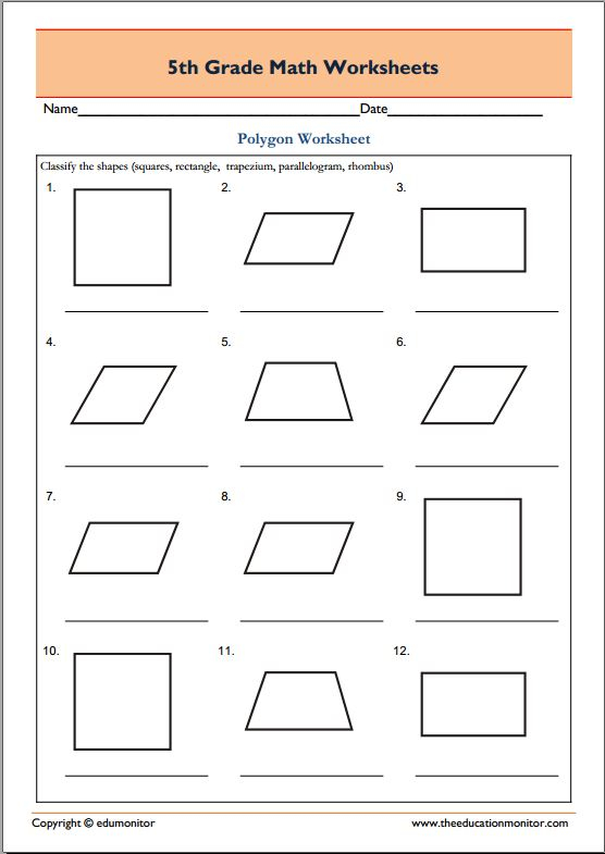 5th Grade Geometry Math Worksheets Polygons EduMonitor