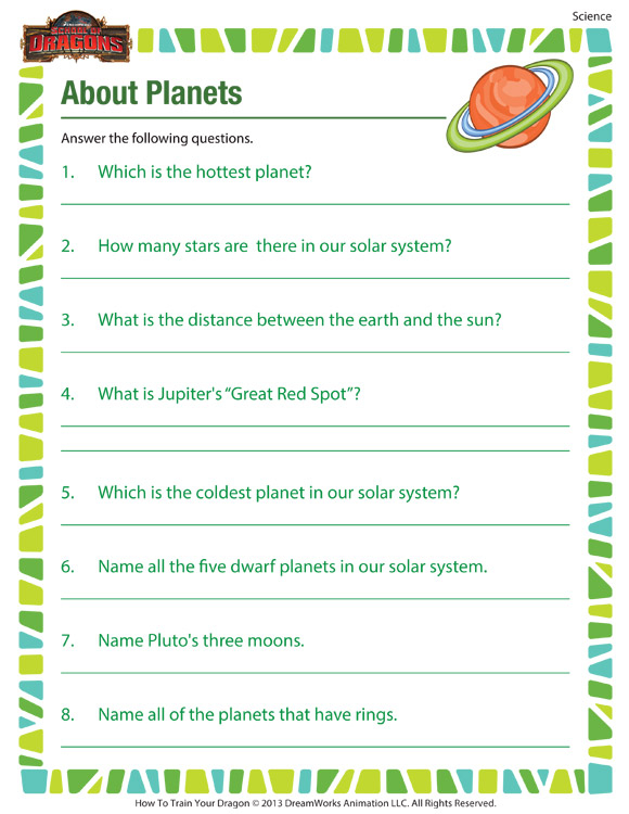About Planets Science Printable 5th Grade