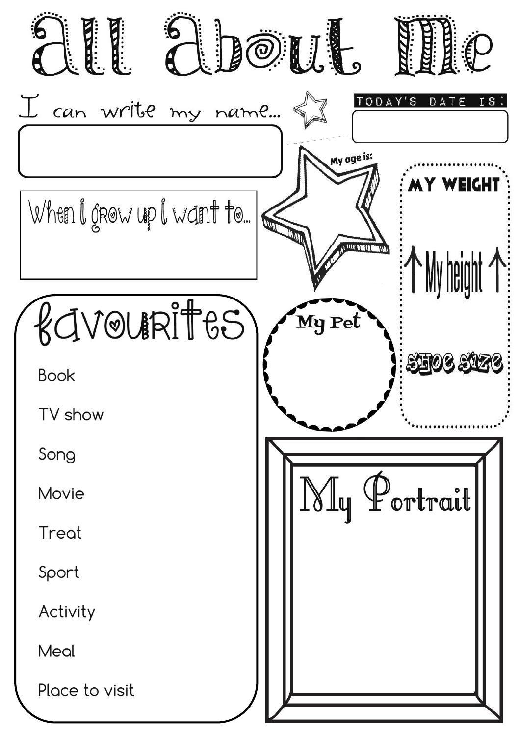 All About Me Activity Sheet By Ernie And Bird All About 
