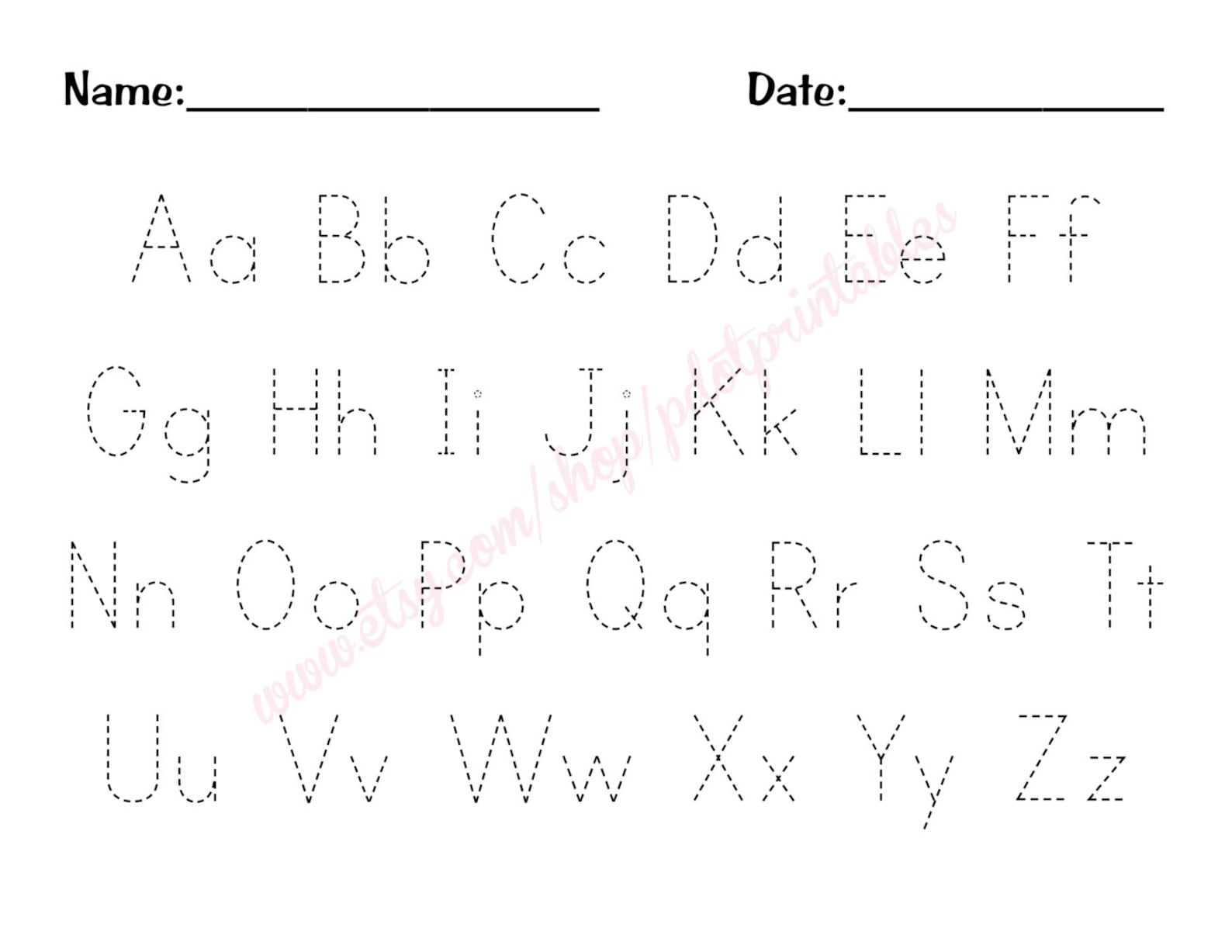 Alphabet Trace Worksheet PDF Digital Printable Beginning 