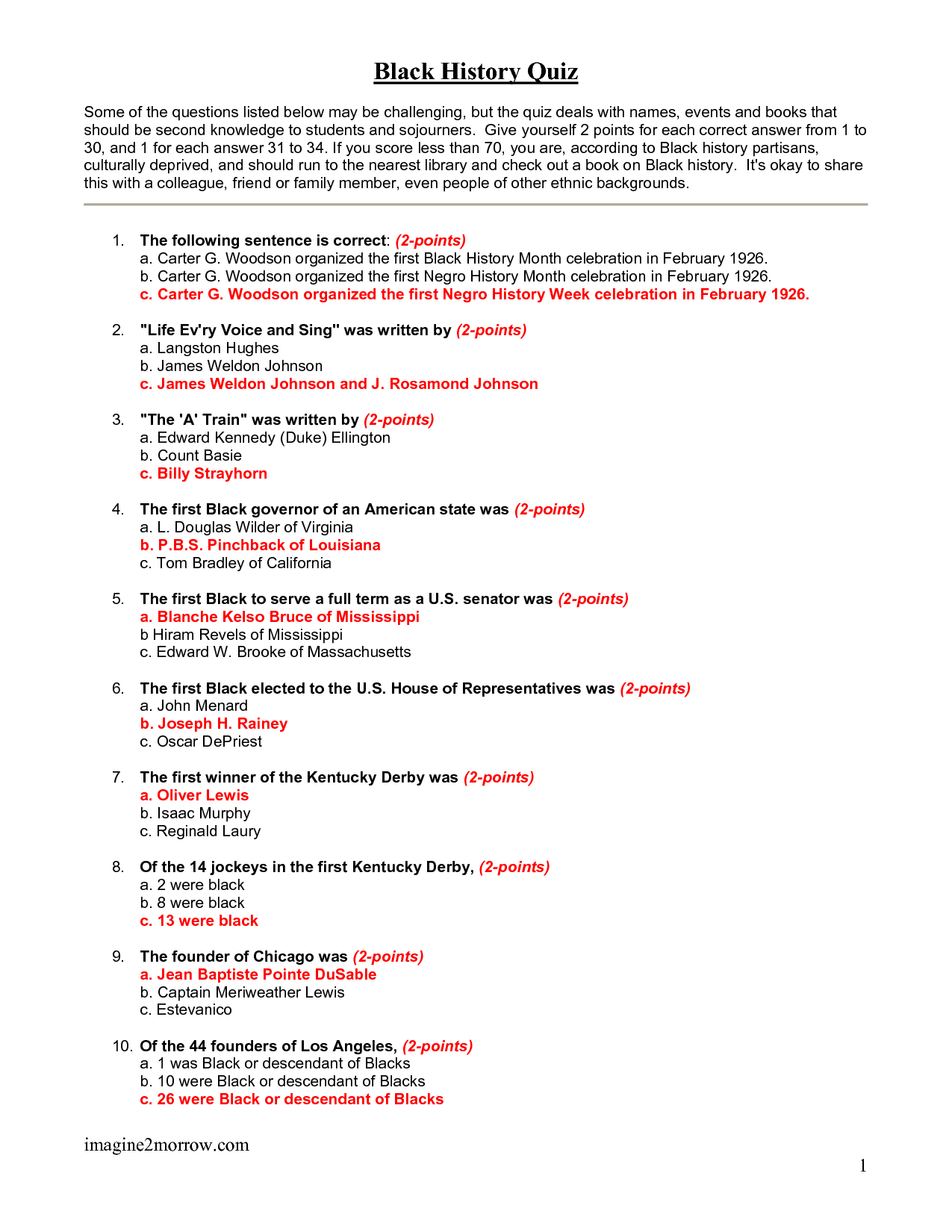 Black History Quiz Questions And Answers Printable That 