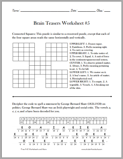 Brain Teasers For Kids Worksheet 5 Free To Print PDF