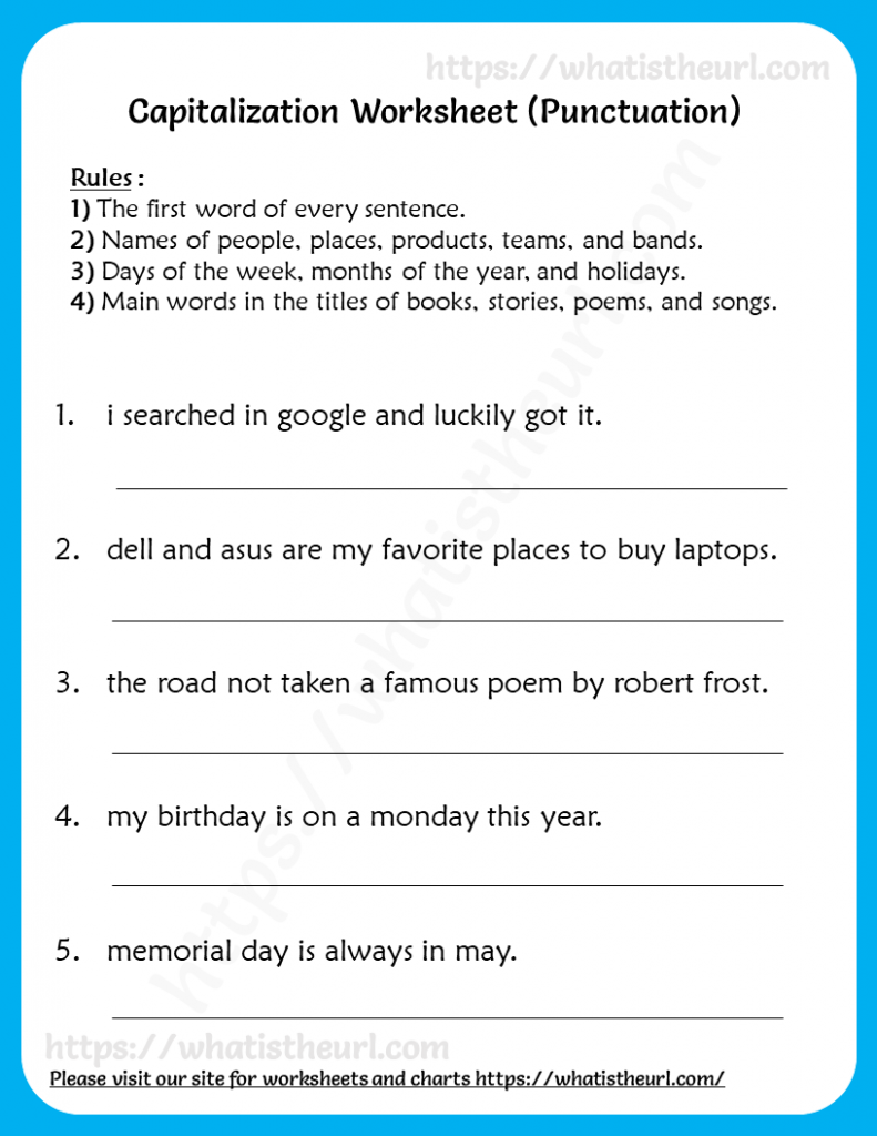 Capitalization Worksheet For 3rd Grade Punctuation