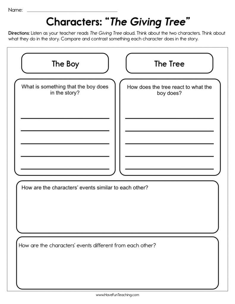 Characters The Giving Tree Worksheet Have Fun Teaching