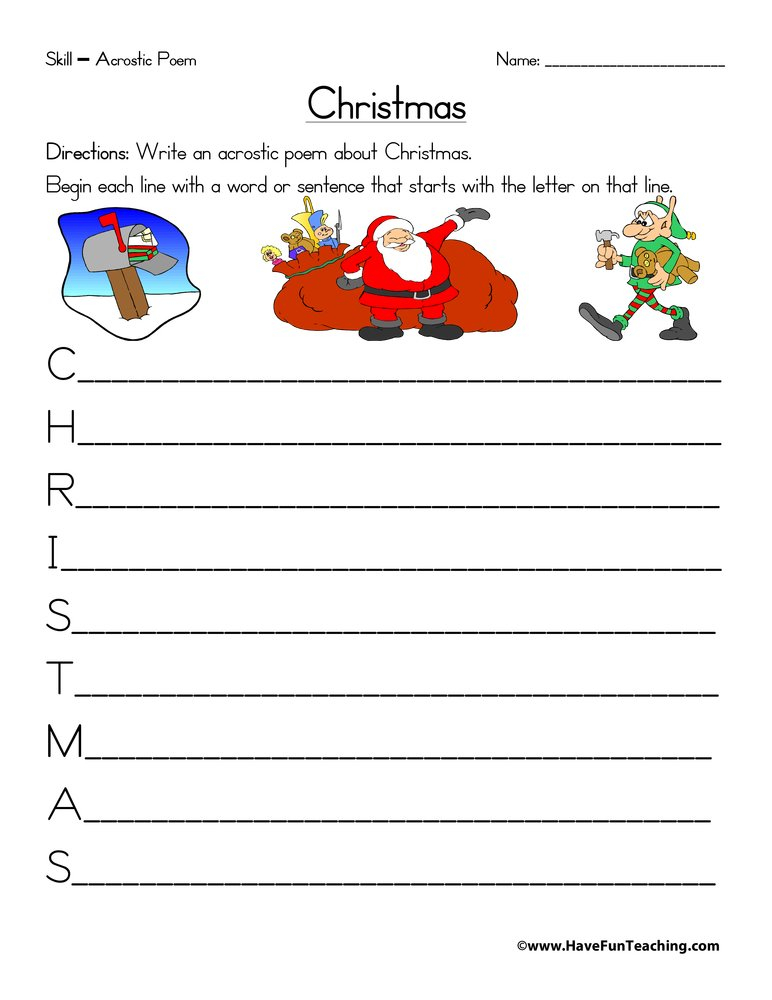 Christmas Acrostic Poem Worksheet Have Fun Teaching