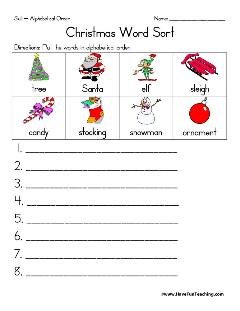 Christmas Alphabetical Order Worksheet Christmas 