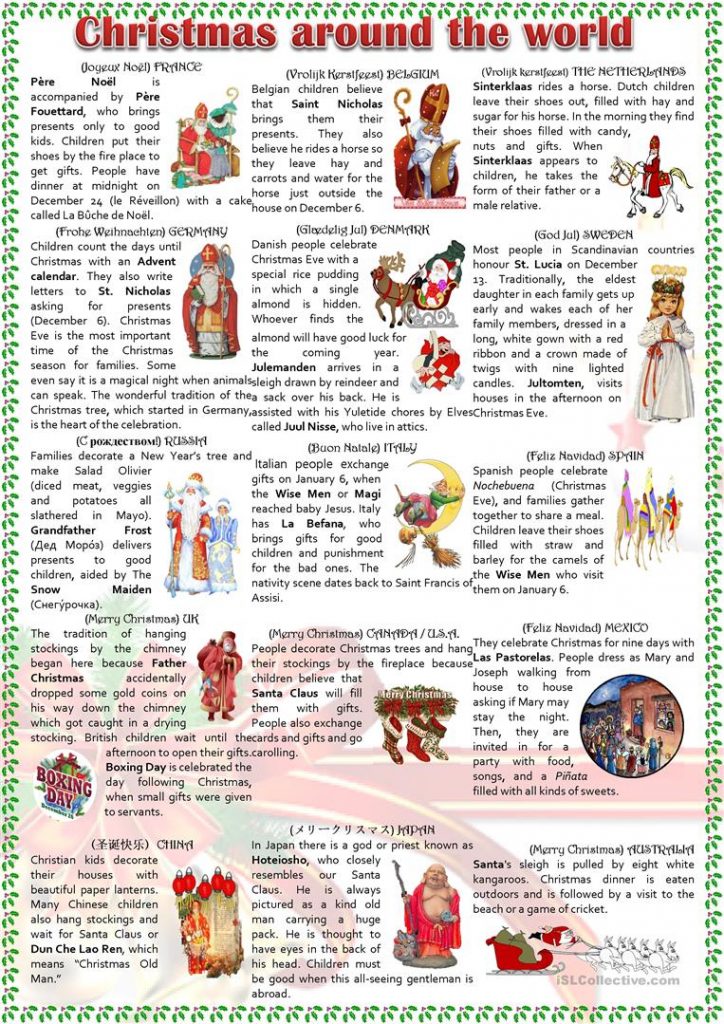 Christmas Around The World Worksheet Free ESL Printable 