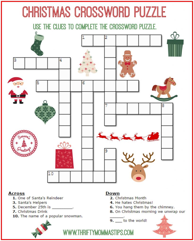 Christmas Crossword Puzzle Printable Thrifty Mommas Tips 