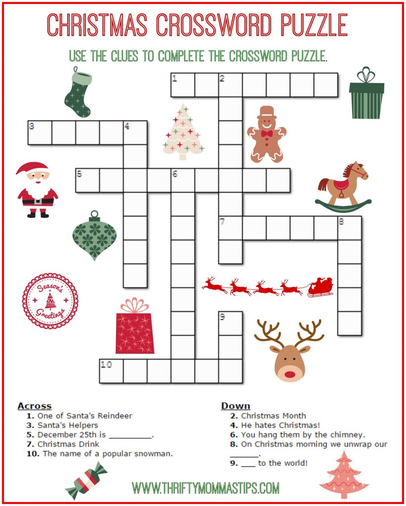 Christmas Crossword Puzzle Printable Thrifty Mommas Tips