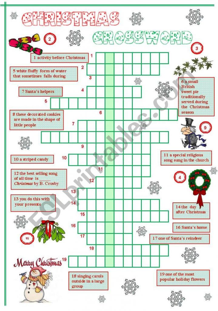 Christmas Crossword Worksheets Pdf 