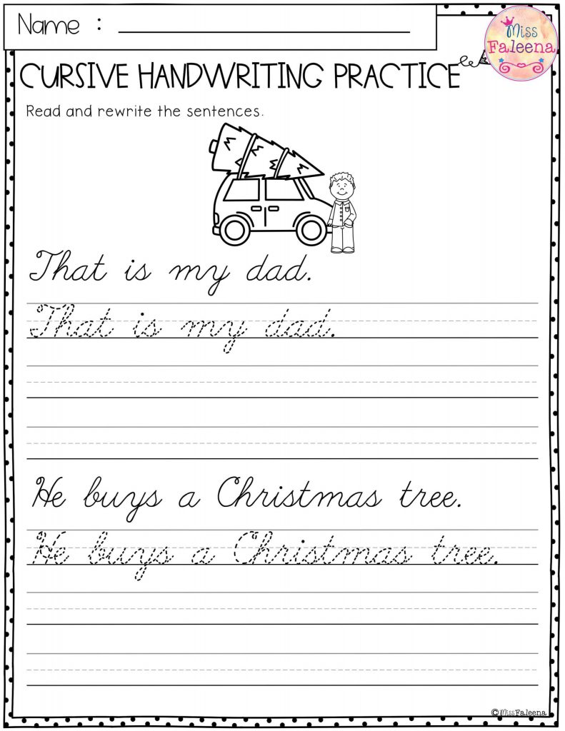 Christmas Cursive Handwriting Worksheets 