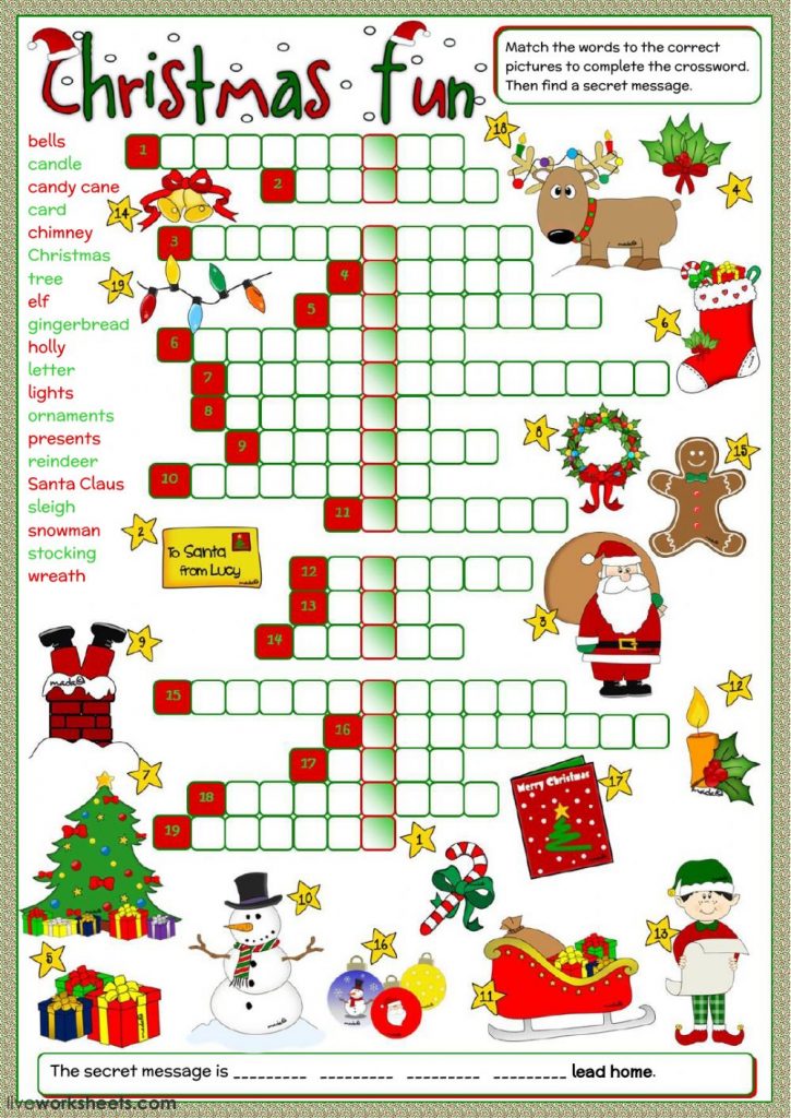 Christmas Fun Crossword Worksheet