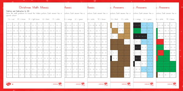 Christmas Math Mosaic Worksheet Activity Sheets Christmas