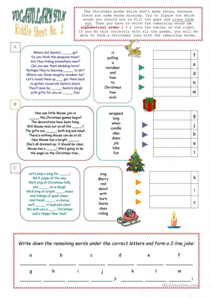 Christmas Riddle Sheet English ESL Worksheets For  From Christmas Riddles Printable Worksheets