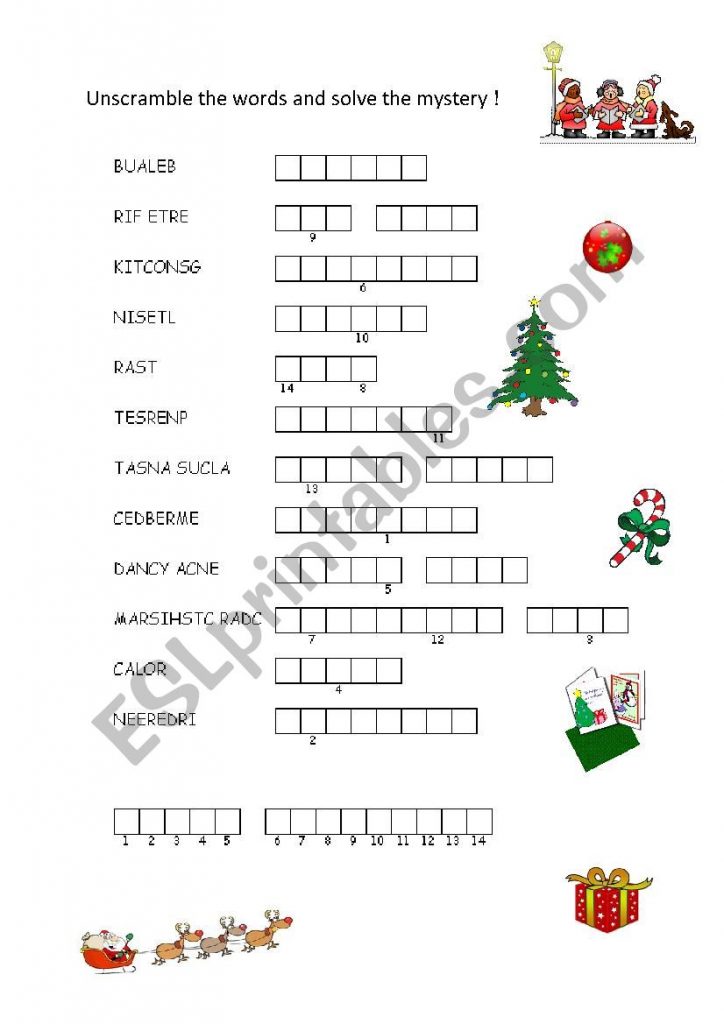 Christmas Scrambled Words ESL Worksheet By Eileeroy