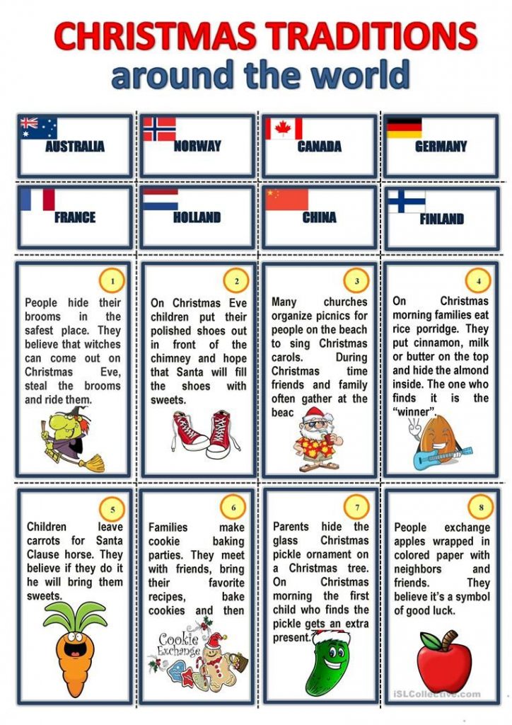 Christmas Traditions Around The World English ESL  From Christmas Around The World Worksheets Printables