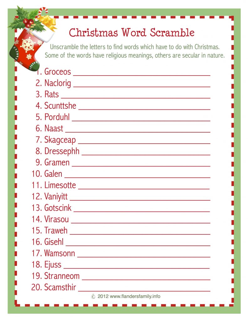 Christmas Word Scramble Free Printable The Flanders  From Christmas Word Scramble Printable Worksheets