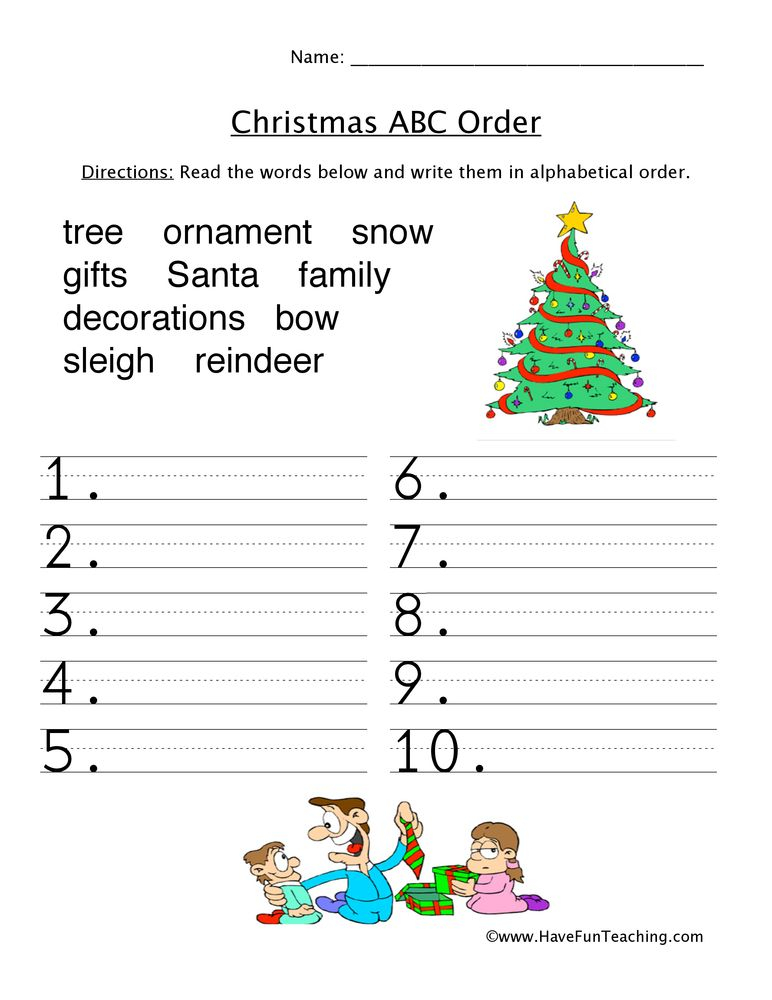 Christmas Words ABC Order Worksheet Christmas Worksheets 