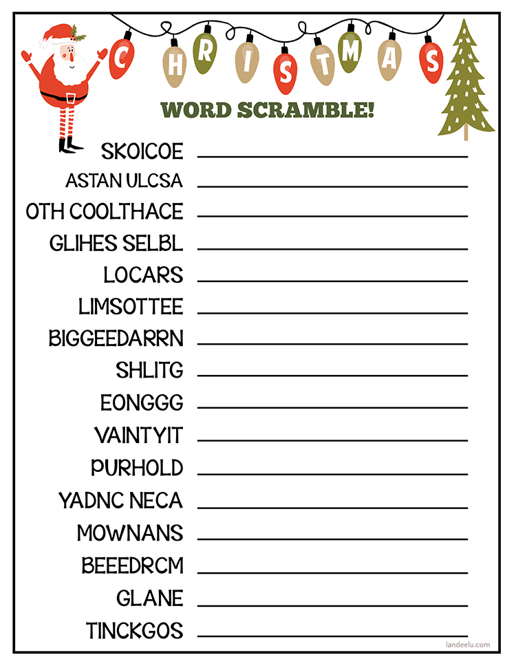 Christmas Worksheet Word Scramble Landeelu