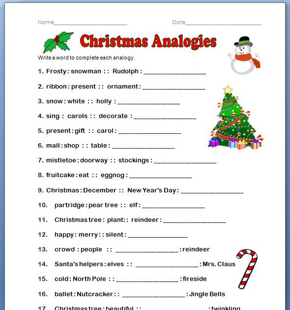 Classroom Freebies Christmas Analogies