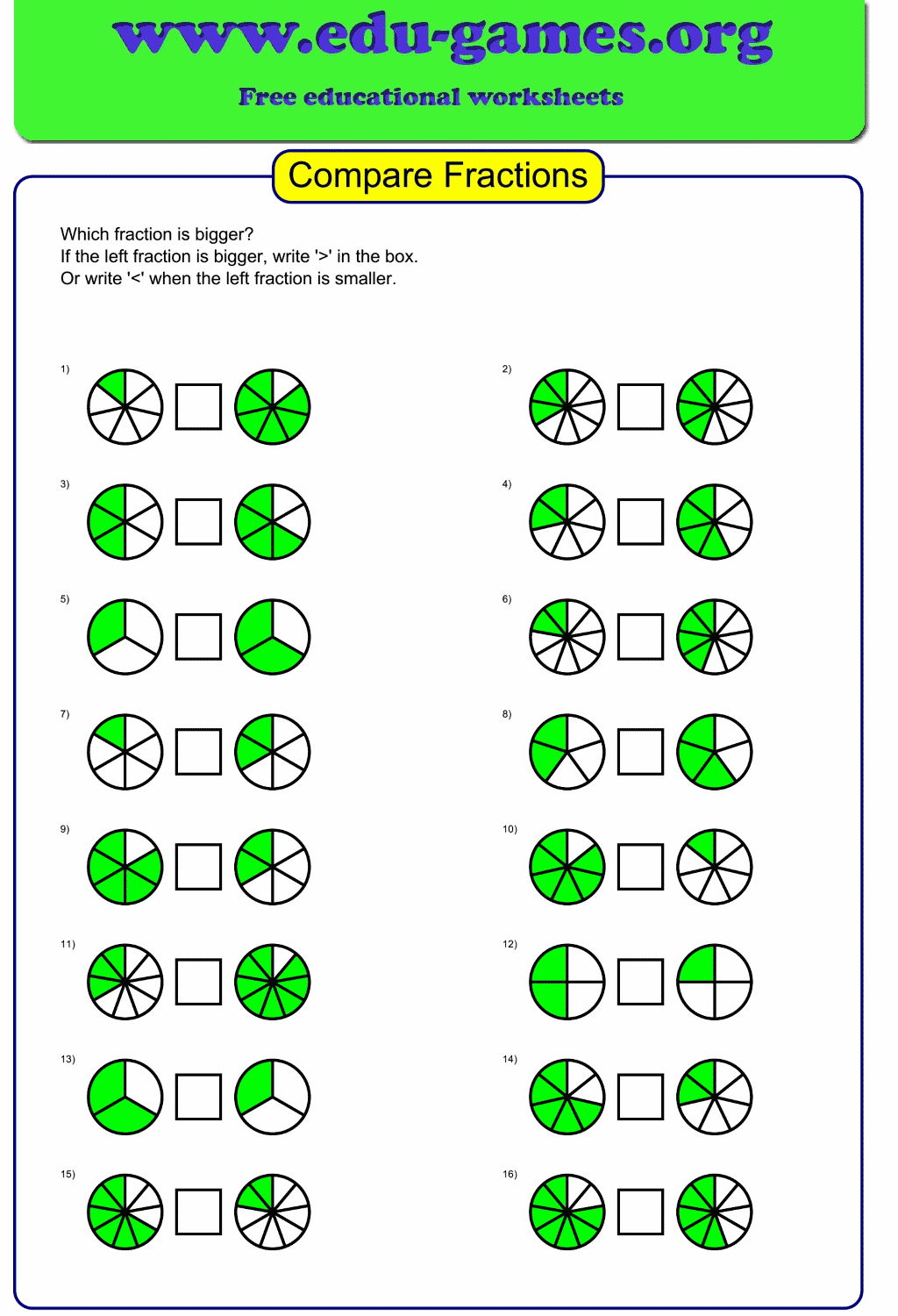 Compare Graphical Fractions Worksheet Free Printable 