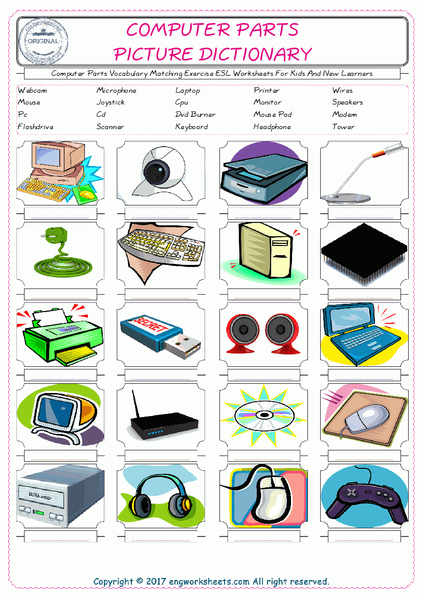 Computer Parts Vocabulary Matching Exercise ESL Worksheets 