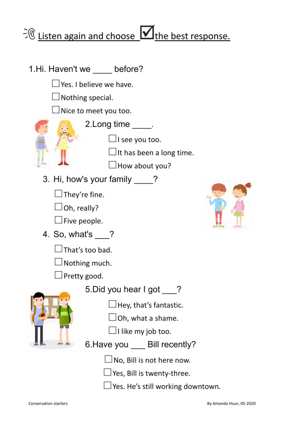 Conversation Starters Worksheet