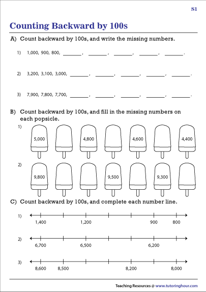 Counting Backward By 100s Worksheets