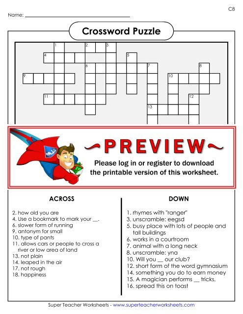 Crossword Puzzle Super Teacher Worksheets