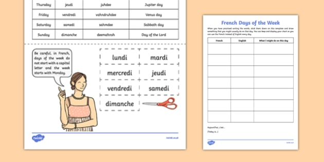 Days Of The Week In French Worksheet Primary Resources KS2