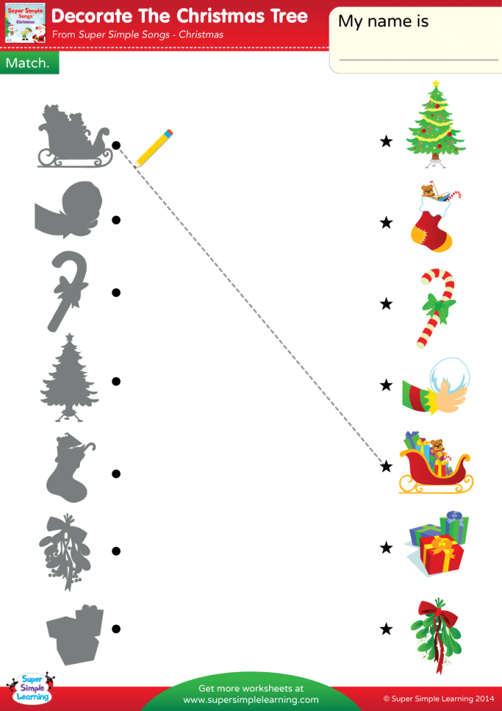 Decorate The Christmas Tree Worksheet Match Super Simple From Christmas Tree Decoration Worksheet