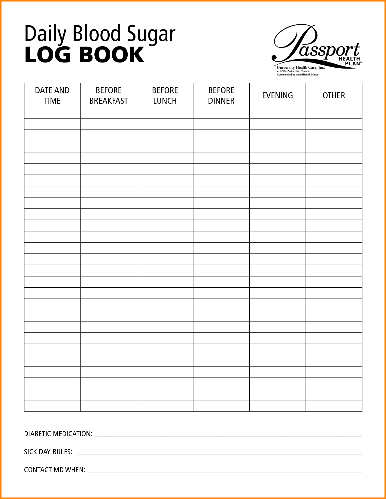 Diabetes Blood Sugar Log Sheet Printable Sugar In 2019
