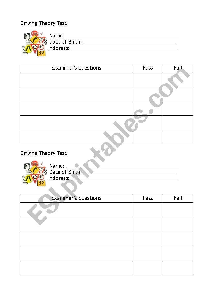 Driving Theory Test ESL Worksheet By MissBee50