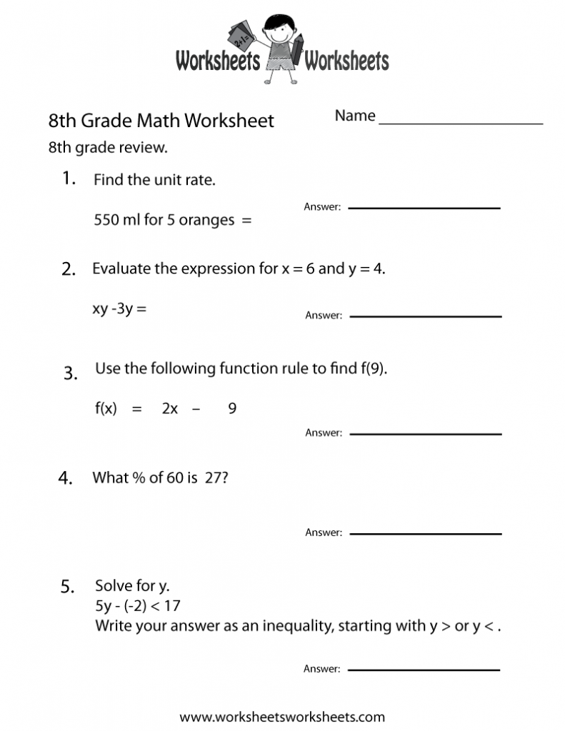 Eighth Grade Math Practice Worksheet Free Printable