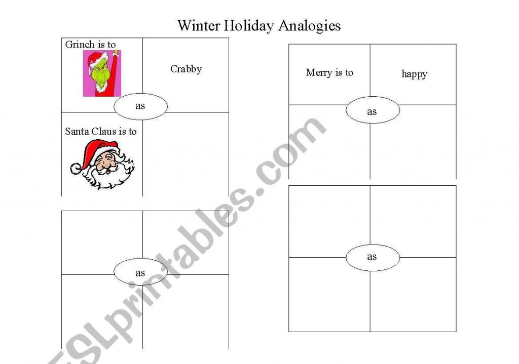 English Worksheets Christmas Analogies
