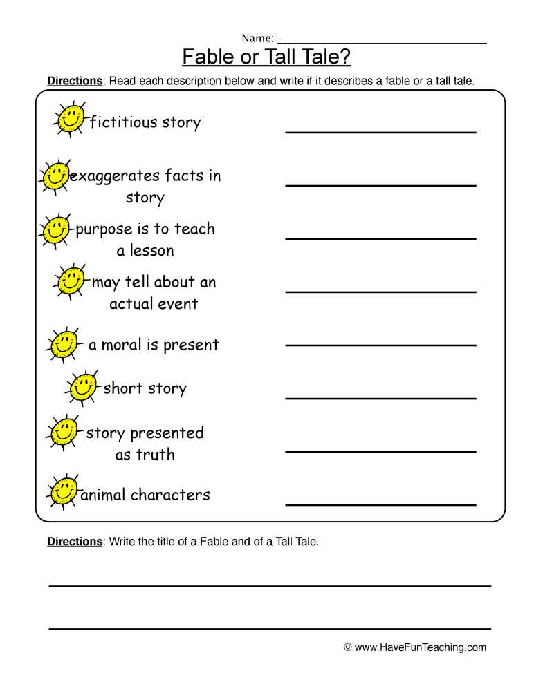 Fables Tall Tales Worksheet