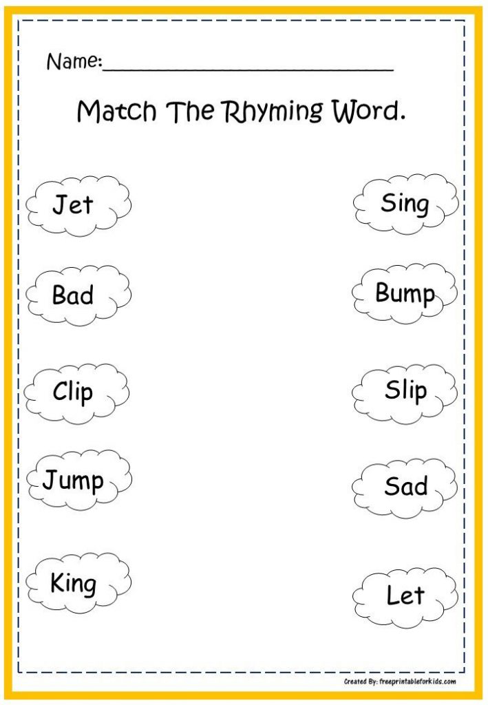 First Grade Language Printable Worksheets Match Rhyming