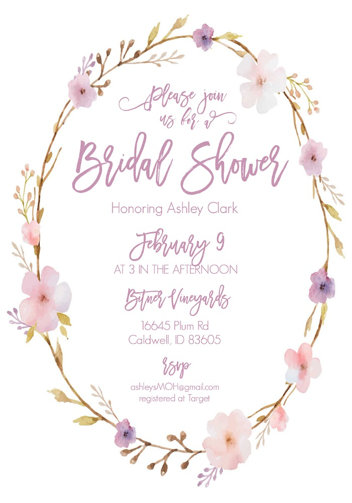 Floral Wreath Free Printable Bridal Shower Invitations In 